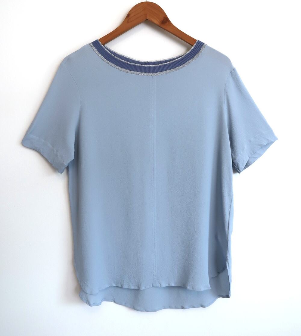 JENNIFER TATTENELLI ITALY Luxury Silk Crepe Contrast Hem Tee Top YOOX 46 10 XL